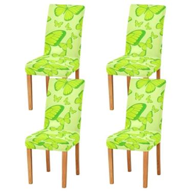 Imagem de ODAWA Conjunto de 4 capas de cadeira de sala de jantar, borboletas removíveis, laváveis, verdes, amarelas, elásticas, para sala de jantar