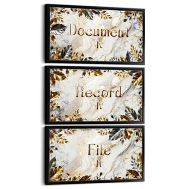 Imagem de Visual Art Decor Arte de parede em tela para decoração de escritório, pintura de folhas cinza douradas, moldura preta, provérbios, imagens, impressão em tela 20 x 40 x 40 x 3 peças, com ganchos