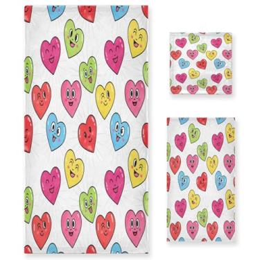 Imagem de Wassud Happy Rainbow Hearts Conjunto de 3 toalhas de banho super macias e absorventes para banheiro, toalhas de banho de secagem rápida, toalha de banho para academia, spa, hotel