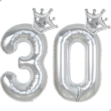 Imagem de 30 números de balões de 101,6 cm para decorações de aniversário de 30 anos para homens e mulheres, decoração de aniversário de 30 anos de Mylar gigante para ele e ela