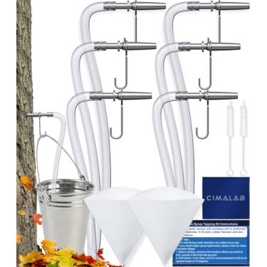Imagem de CIMALAB Kit de batida de xarope de bordo, kit de batida de árvore de bordo, 6 torneiras de xarope de bordo de aço inoxidável com 6 tubos de xarope de bordo e 2 filtros de seiva de bordo, derramamentos