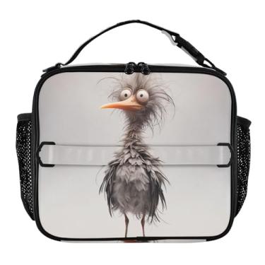 Imagem de Joisal Lancheira fofa de pássaro fofo anime cinza para mulheres, meninas, lancheira masculina e infantil, lancheira para trabalho, bolsa térmica de alimentos portátil para meninos