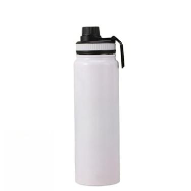 Imagem de Garrafa Térmica 800ml 1000ml Inox Aço Inoxidável Para Bebida Gelada e Quente alça esportiva(Branco-1000ML)