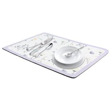 Imagem de Generic Tapete de secagem de pratos de pedra diatomácea, tapetes florais de secagem rápida para balcão de cozinha, pratos, copos e utensílios 15,7 x 11,8 polegadas roxo