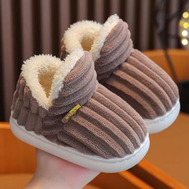 Imagem de Pantufas unissex infantis para meninos e meninas quentes de inverno para uso interno/externo para crianças pequenas, Café, 35.5-36