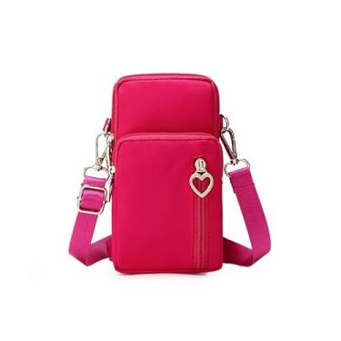Imagem de 1 mini bolsa transversal vertical pequena para mulheres, bolsa de telefone de nylon com bolso para moedas, estilo coreano, Fúcsia, Fúcsia
