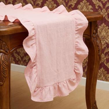 Imagem de HunnmingRe Toalha de mesa com babados, 182 cm, com babados, babados, lavável, casa de fazenda, rústica, decoração de cozinha, para mesa retangular, dia de Ação de Graças, festa de Natal, casamento