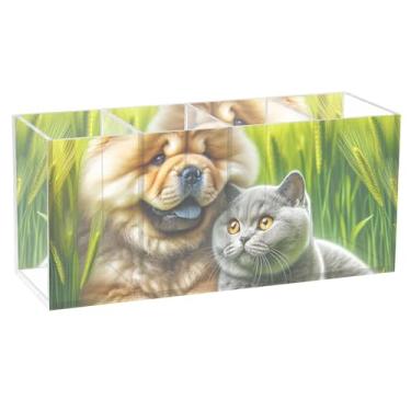 Imagem de TSENQUE Cute Chow Chow Suporte de caneta de mesa personalizado para cães e gatos com arte em acrílico para escritório, porta-pincéis de maquiagem, copo de caneta, organizador de mesa