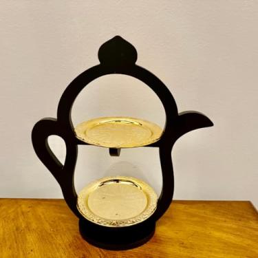 Imagem de Conjunto de bandeja de mesquita preta e estilo chaleira tradicional, MDF e aço inoxidável, elegantes placas douradas para decoração do Ramadã (chaleira preta)