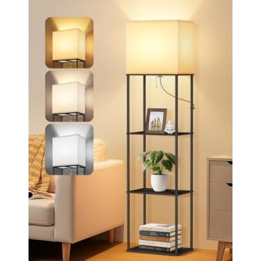 Imagem de OUTON Luminária de chão com prateleiras, tamanho super grande (38 cm), lâmpada de prateleira com 3 temperaturas de cor para sala de estar, preta