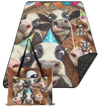 Imagem de TSENQUE Tapete de praia de vacas engraçadas, animais de fazenda, sem areia, impermeável, cobertor de grama, tapete de acampamento, tapete extra grande, cobertor de piquenique, fofo, 299,7 x 203,2 cm