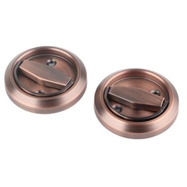 Imagem de Luqeeg Fechadura de Porta Redonda Dupla Face de Aço Inoxidável 304, Fechadura Segura Galvanizada para Porta de Acesso Ao Banheiro, Conjunto de Alça de 2 Anéis, Bronze Vermelho, Prata, para Banheiro