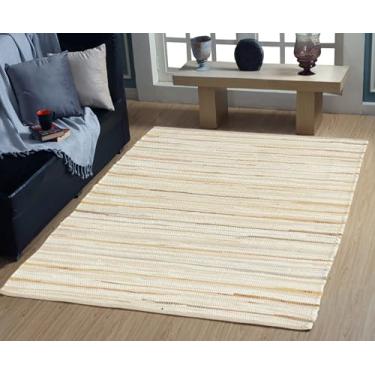 Imagem de VEVARA HOMES Tapete Chindi de algodão feito à mão, pano lavável, reciclado, para decoração de casa, sala de estar e quarto (bege, 1,2 x 1,8 m)