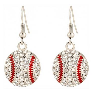 Imagem de Brincos femininos exclusivos com strass, beisebol, basquete, futebol, vôlei, rúgbi, bola esportiva pendurada, Zircônia cúbica, Zircônia cúbica