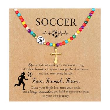 Imagem de Huquary Colar com contas de cruz, presentes coloridos, acessórios de joias esportivas, presentes de aniversário, colar de bola para jogadores de esporte, presente feminino, 15 to 17 inches, Latão, Sem