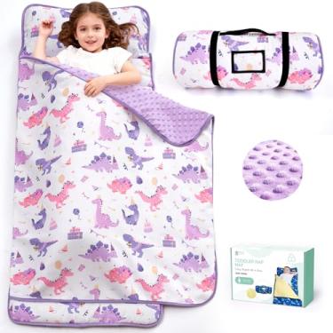 Imagem de ACRABROS Tapete de cochilo infantil com travesseiro e cobertor, tapetes de cochilo enrolados extragrande, sacos de dormir para meninos e meninas, saco de dormir infantil para creche, acampamento de