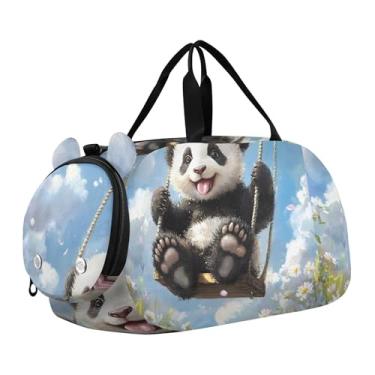 Imagem de Bolsa esportiva de viagem para meninos, burro, desenho animado, cavalo, durante a noite, para o fim de semana, bolsas de viagem, bolsa esportiva de dança, Panda fofo balanço azul celeste, Clássico