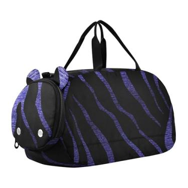 Imagem de Bolsa esportiva para meninos de fim de semana para noite com caras fofas de coala, amarelo claro, bolsas de viagem para meninas, compartimento para sapatos, Estampa de zebra roxa preta, Clássico