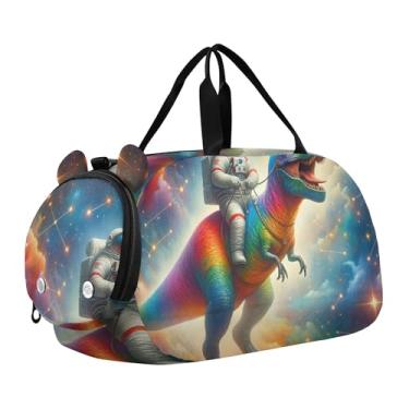 Imagem de Bolsa esportiva para meninos durante a noite para o fim de semana, lindas bolsas de viagem para jardim de rosas para meninas, Astronaut t Rex Rainbow Nebula, Clássico