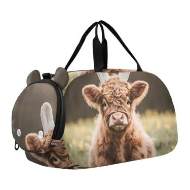 Imagem de Lindas flores de leopardo borboletas douradas bolsa esportiva para meninos e crianças pequenas bolsas de viagem esportiva, Easter Cute Highland Cow 1, Clássico