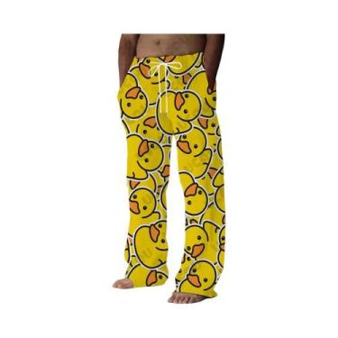 Imagem de Calças Casuais Com Estampa De Pato Amarelo Para Homens E Mulheres, Cal