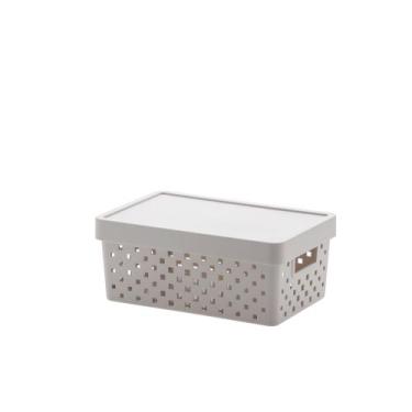 Imagem de Cesto Organizador com Tampa Quadratta Creme 29x19x12cm - PARAMOUNT