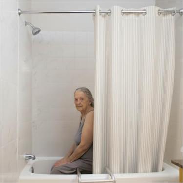 Imagem de Cortina de chuveiro de banco de transferência - Cortina de segurança de banho para idosos, adultos e pacientes com deficiência, poliéster resistente à água, 188 cm C x 182 cm L, 1 quilate (amarelo)
