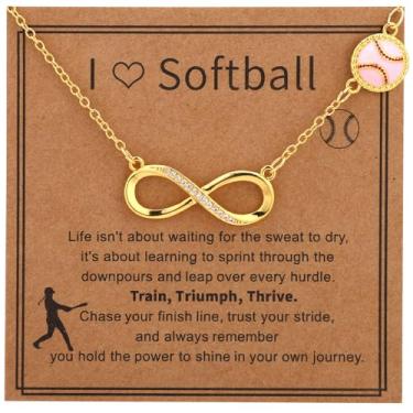 Imagem de Colar Desportivo para Homem e Mulher, Dourado Tema Desportivo Colar com Pendente com Cartão Delicado Jóia de Bola para Fãs e Jogadores (Beisebol)