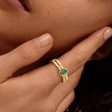 Imagem de Anéis de noivado, corte oval, solitário, esmeralda, zircônia cúbica, aliança de casamento para mulheres, tamanho 6-8, 8, Latão, Sem pedra preciosa