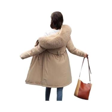 Imagem de Casaco Feminino De Inverno Parka Com Capuz Forro De Lã Gola De Pele Ca