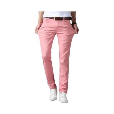 Imagem de Calças Jeans Slim De Perna Reta Amarelo E Rosa Para Homens Moda Casual