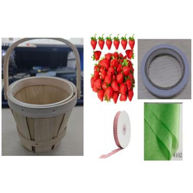 Imagem de LemonRoad Conjunto de 6 cestas de madeira decorativas de morango, com 98 peças, 12 x 16,7 cm, cesta redonda de madeira para piquenique para casamento, férias, mesa de fazenda, centro de mesa e