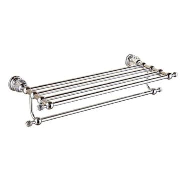 Imagem de Toalheiro de banheiro estilo europeu, suporte de cobre revestido de zinco montado na parede com ferragens de cristal, trilho de banho de perfuração sólida