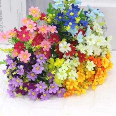 Imagem de Galhos de Flores Artificiais 35cm com 24 Flores | Arranjo Decorativo para Casamento e Eventos(Cor aleatória,KIT COM 1 UNIDADE)