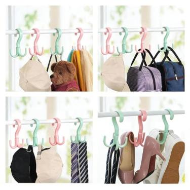 Imagem de Gancho giratório de cinto com clipes, gancho giratório de 360°, escorredor com economia de espaço com 4 clipes para meias/roupas íntimas/toalhas/luvas, leve, dobrável, uso em armário/banheiro