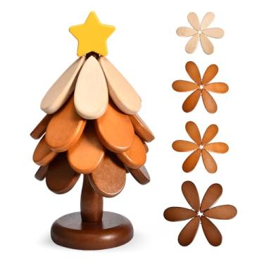 Imagem de Porta-copos de madeira em forma de árvore de Natal para decoração de casa, decoração de entrada, mesa de jantar ou decoração de mesa de centro. Trivets de madeira para pratos quentes Conjunto de