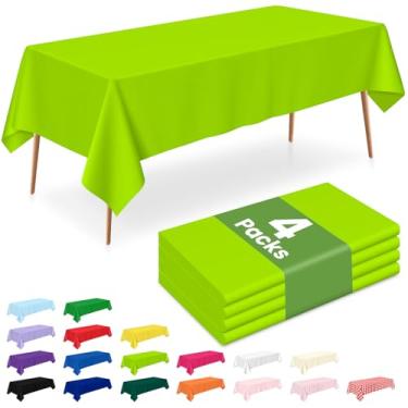 Imagem de LANLISA Pacote com 4 toalhas de mesa de plástico verde limão descartáveis, toalha de mesa retangular de 137 x 272 cm, Halloween, decoração de verão, toalhas de mesa para decoração de Natal, capa de