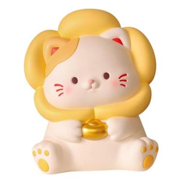 Imagem de IEUDNS Estátua de Gato Cofrinho em Forma de Porquinho - Coleção de Estatuetas Decorativas para Mesa, Estante, Lareira, Festa Da Primavera, Cabeça de flor L