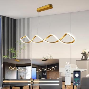 Imagem de Luminária pendente LED espiral criativa para teto, ideal para mesa de jantar, ilha de cozinha, sala de jantar, com intensidade regulável e controle remoto. Lustre moderno para escritório, co