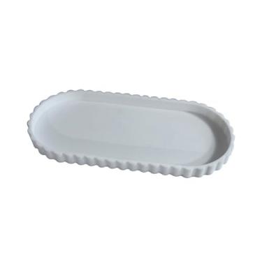 Imagem de Bandeja de silicone para banheiro, bandeja decorativa com textura de mármore, organizador de bancada espesso para joias, perfume, chaves, antiderrapante, fácil de limpar (branco sólido)