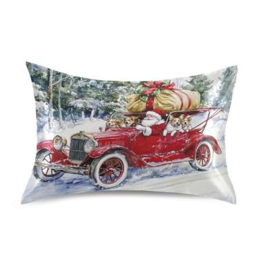 Imagem de Blueangle Fronha de cetim de carro vermelho vintage para cabelo e pele fronha de seda, tamanho padrão (50,8 x 66 cm) - fronhas de cetim com fecho de envelope (950)