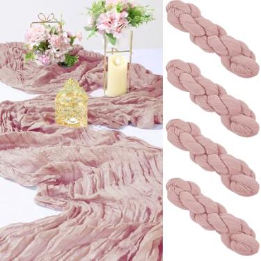 Imagem de Cinnani 4 peças de caminhos de mesa rosa 90 x 300 cm Boho gaze gaze gaze rústica, corredor de mesa de gaze rústico para decoração de mesa de casamento, decoração de festa de arco de casamento
