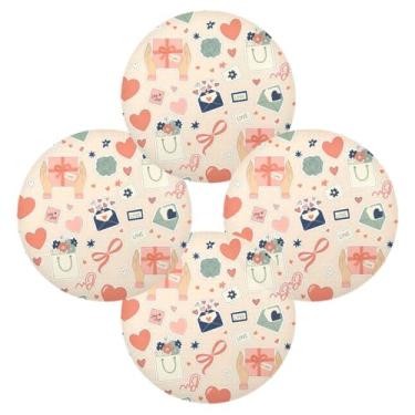 Imagem de Wassud Jogo americano conjunto de 4 tapetes redondos com tema de amor para cozinha e jantar tapetes laváveis resistentes ao calor decoração de mesa 39 cm