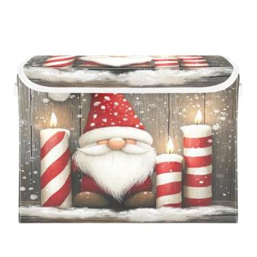 Imagem de SEHANY Linda caixa de armazenamento de Papai Noel de Natal com tampas e alças, organizador de cestas de armazenamento de tecido dobrável, caixas de armazenamento de cubos grandes para roupas, cobertor