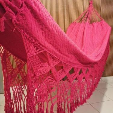 Imagem de rede de dormir descanso casal rosa pink algodão reforçada 4,20m PREMIO