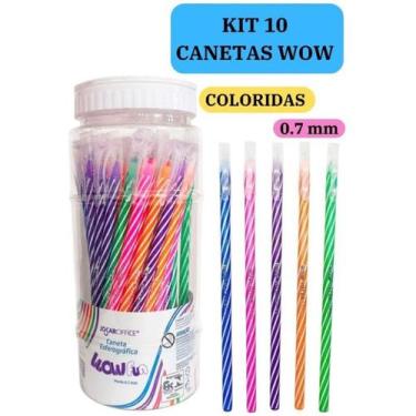 Imagem de Caneta esferografica wow 0.7 colorida e branco jocar office kts, KIT C