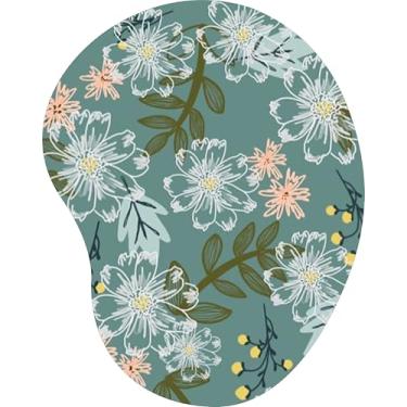 Imagem de Mouse Pad Ergonômico Gota Flores Brancas Fundo Verde