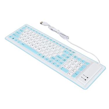 Imagem de Teclado Dobrável De Silicone, 103 Teclas USB Com Fio De Silício Roll Up Teclado à Prova D'água Mudo Sem Desbotamento Para Computador Portátil PC(Azul)