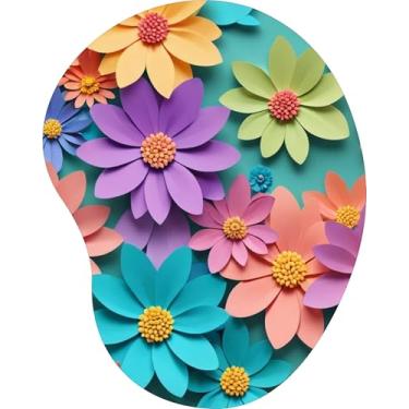 Imagem de Mouse Pad Ergonômico Gota Flores de Papel Coloridas Fundo Turquesa