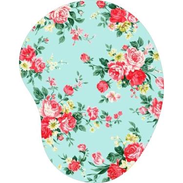 Imagem de Mouse Pad Ergonômico Gota Buquê Rosas Vermelhas Fundo Azul